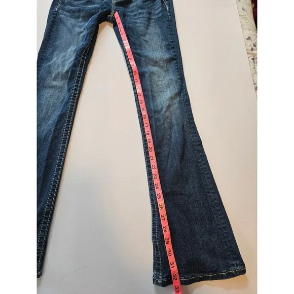 Miss Me Signature Boot Jeans Women 28 Blue Camo Sequin Embellished Dark Wash - Picture 7 of 9